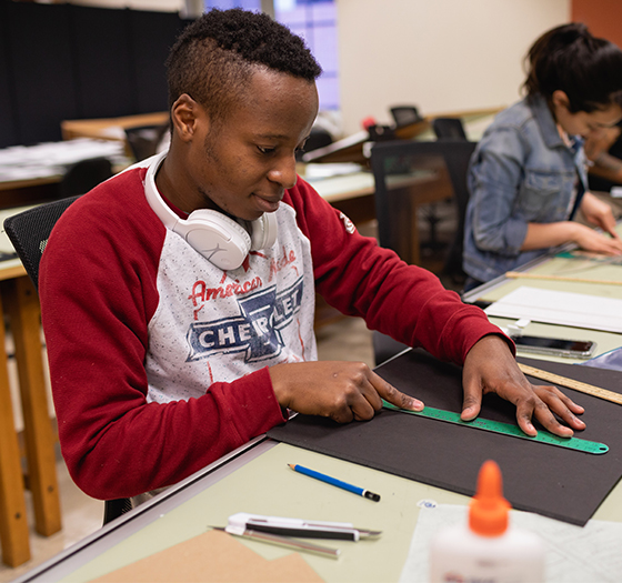 architectural technology student working on drawing