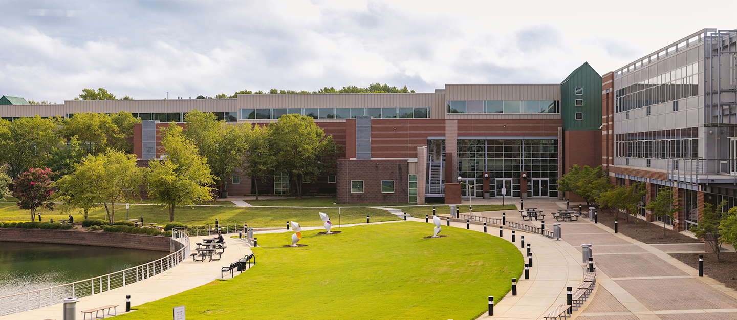 Central Piedmont Levine Campus exterior building with landscaping 