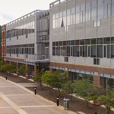 Central Piedmont Levine Campus exterior building with landscaping 