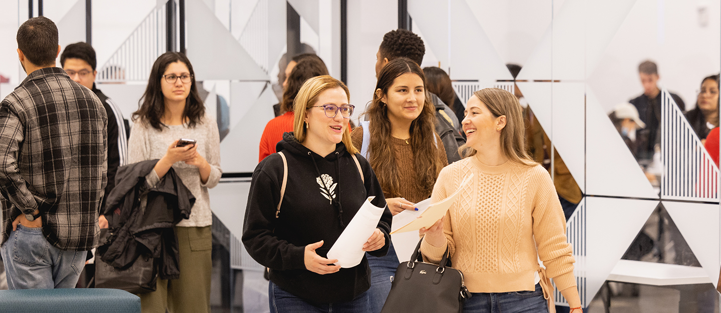 students walking inside the Parr Center Student Success Center