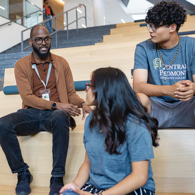 Students in the Parr Center on collaborative stairs