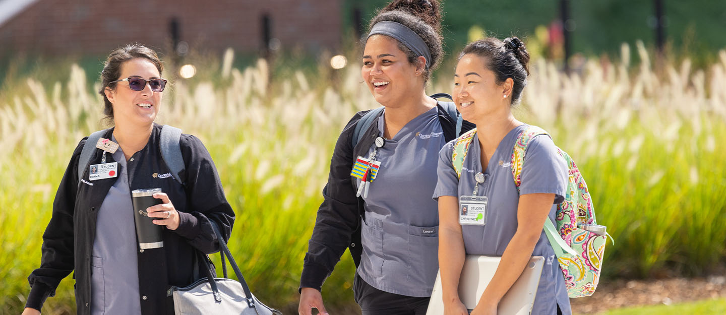 Three Central Piedmont students walking on the Central Campus