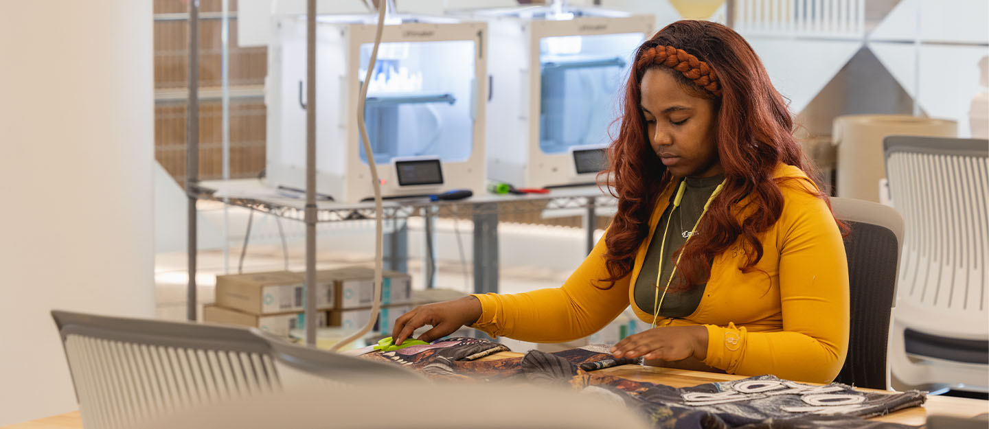 A student working in Central Piedmont's MakerSpace in the Parr Center