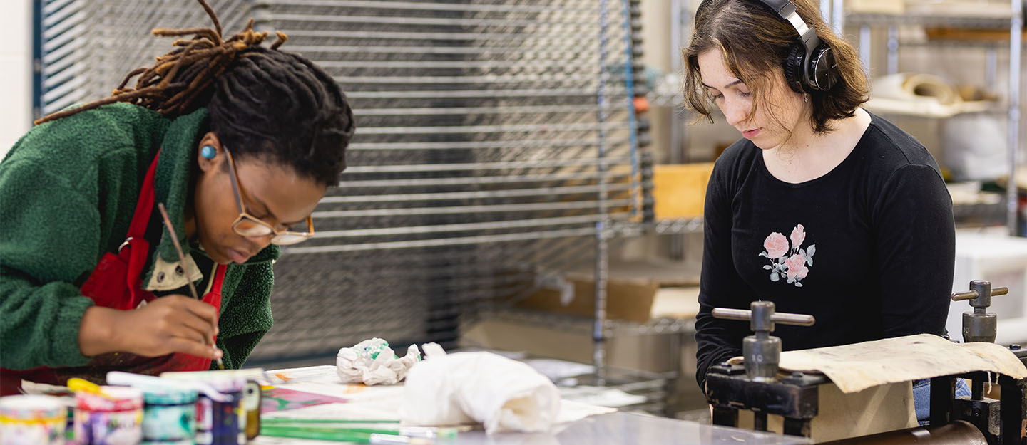 Two students in the Center for Arts & Technology