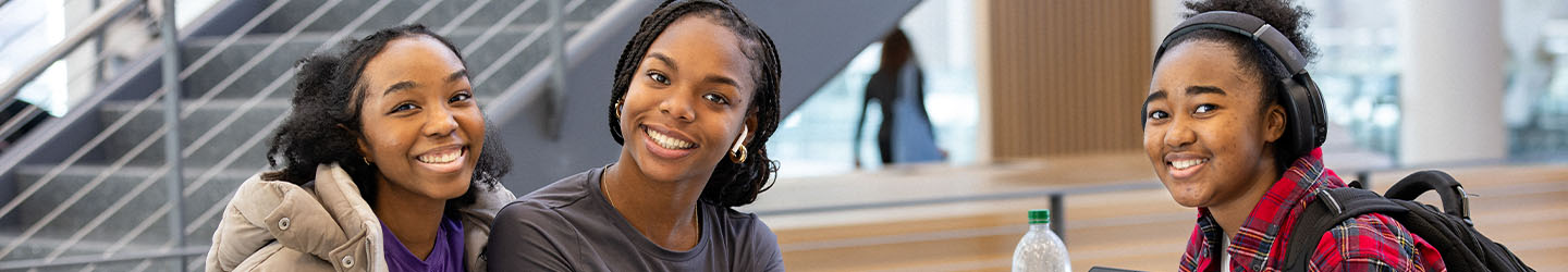 Three Central Piedmont students in the Parr Center on the first day of class
