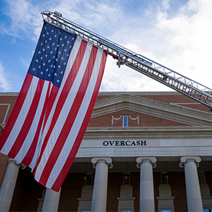 The American Flag hanging in front of the Overcash Building at Central Piedmont