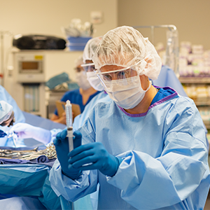 A Central Piedmont student in the surgical technology lab