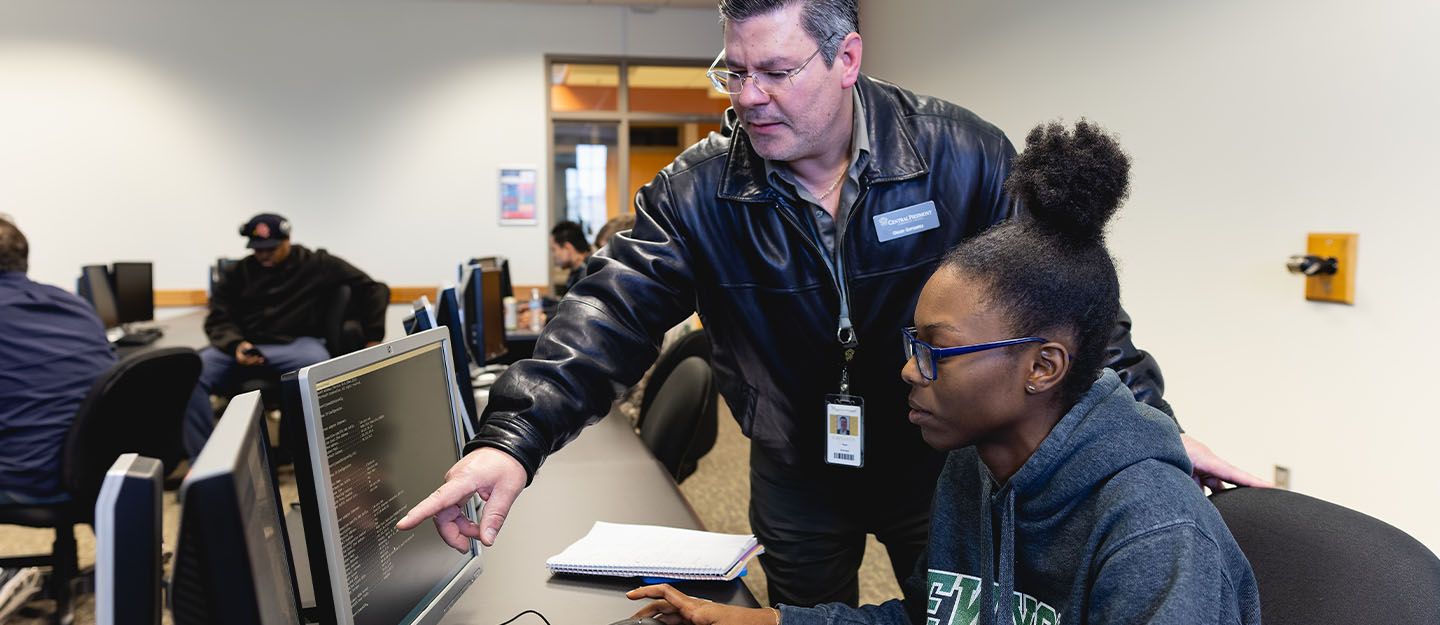A Central Piedmont student studying information technology