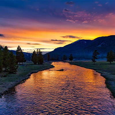 YELLOWSTONE NATIONAL PARK at sunset 