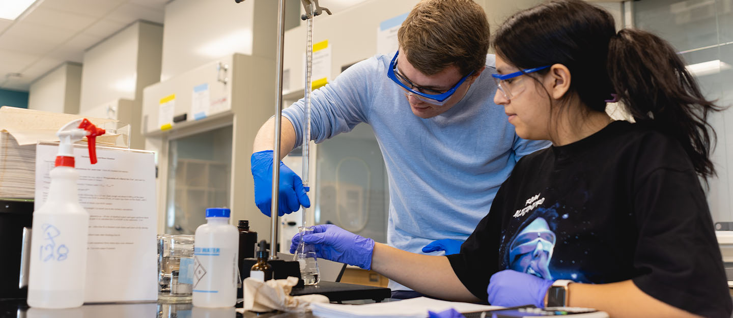 Two Central Piedmont students working in the chemistry lab