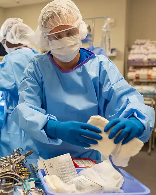 medical assisting students in operating room setting on Central Campus at Central Piedmont Community College
