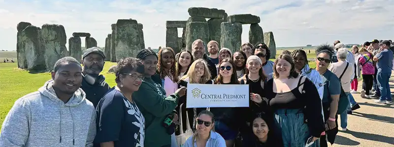 Central Piedmont students at Stonehenge during a study abroad program