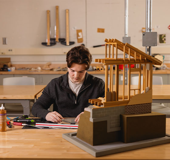 An architectural technology student working in the lab at Central Piedmont
