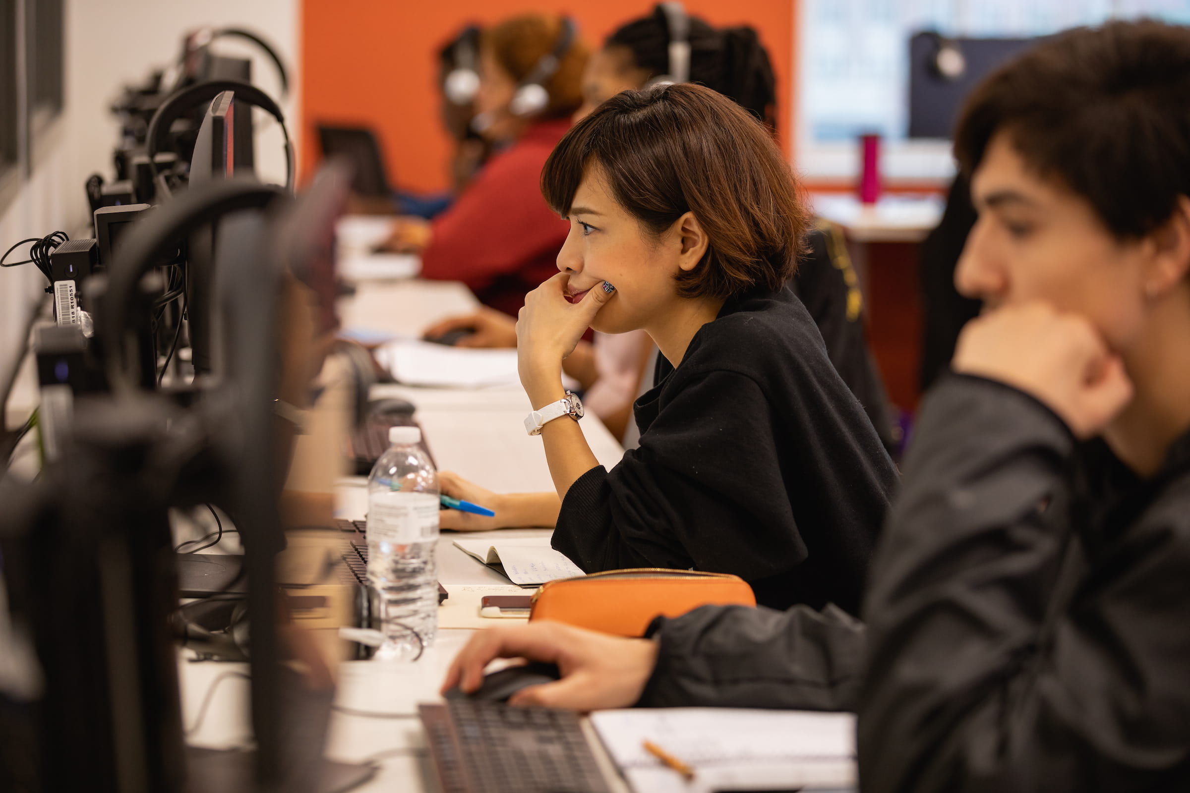 Students working at computers in a campus lab
