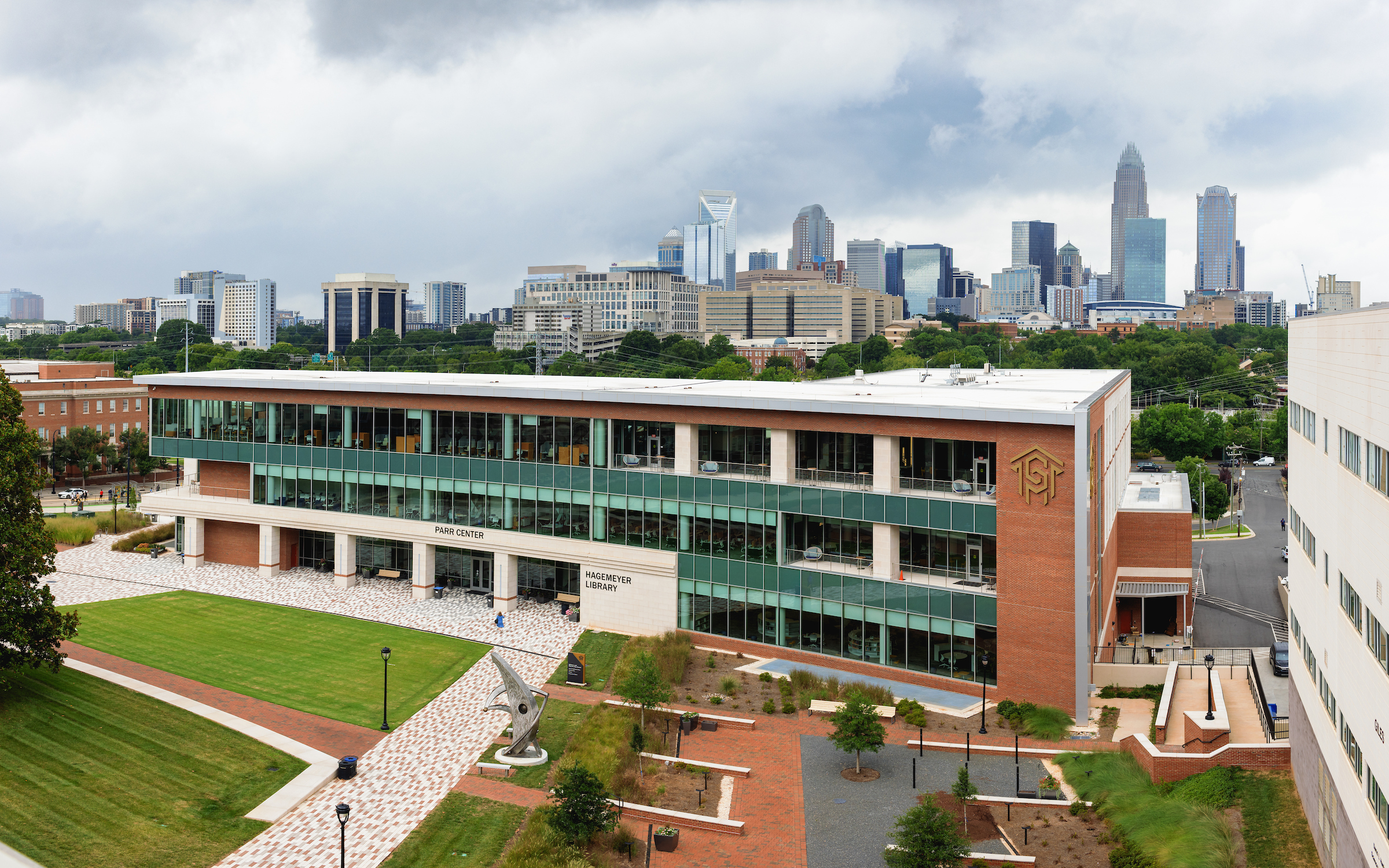 Parr Center with the Charlotte skyline behind it