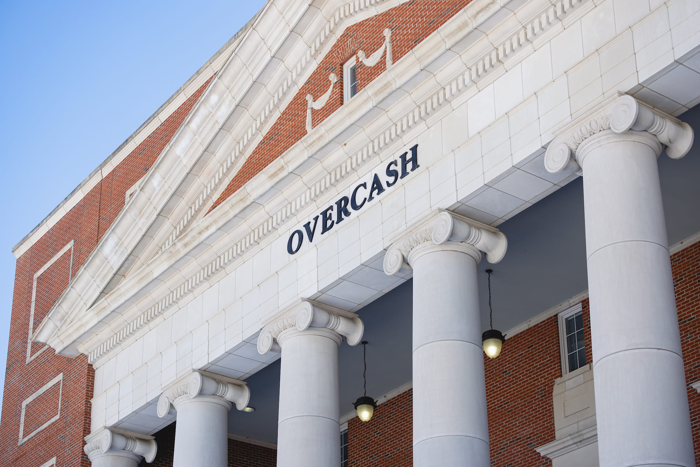 Columned entrance of the Overcash Center, home to the campus art galleries