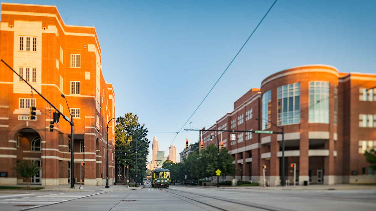 The light rail driving down Central Campus