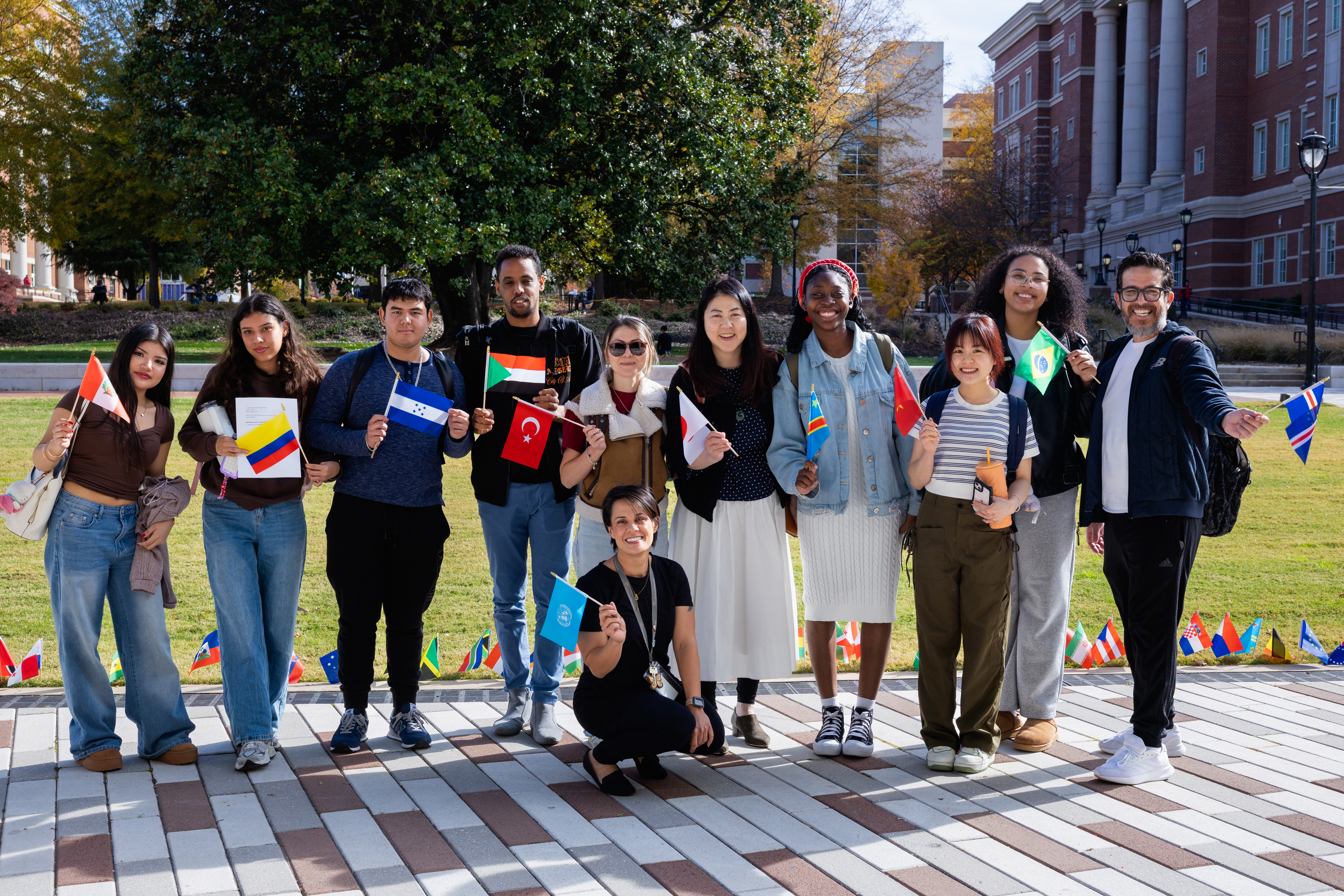 Group of international students on quad