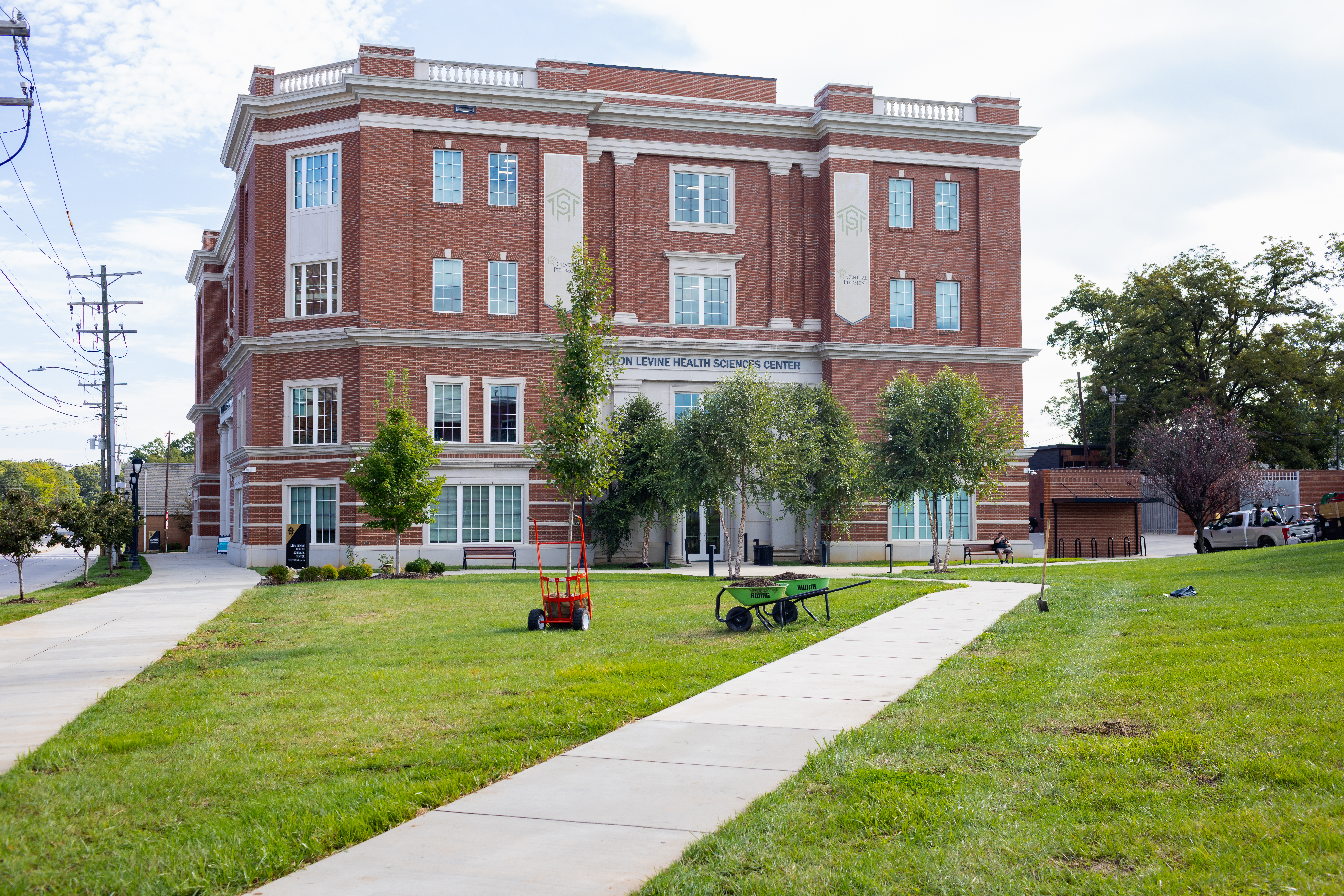 Outdoor image of the front of the Levine Health Sciences Center on Central campus