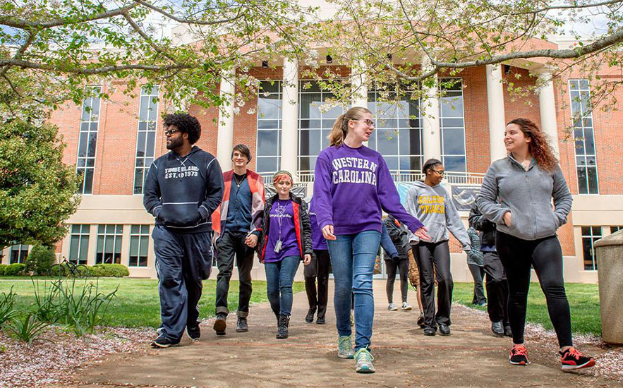 Students walking on Western Carolina University's campus