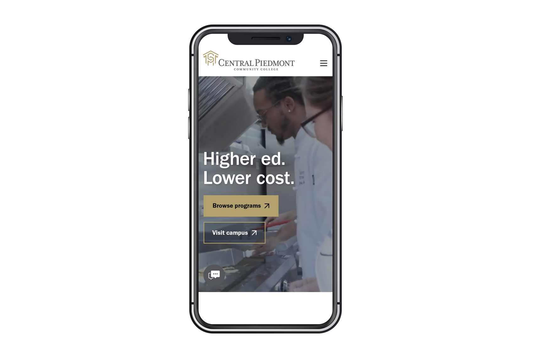 Central Piedmont's new website, www.cpcc.edu, in mobile view