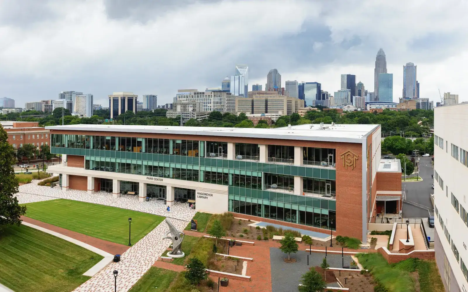 Parr Center with the Charlotte skyline behind it