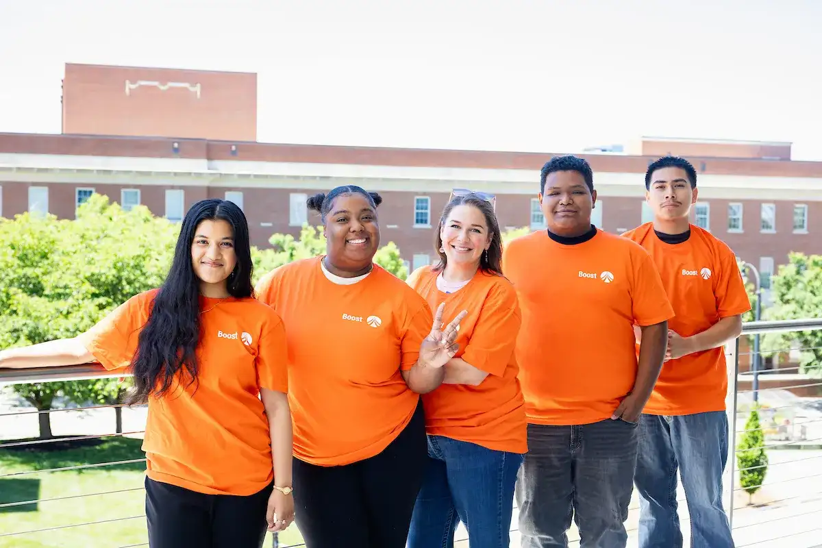 NC Boost students standing outside Parr Center on Central Campus