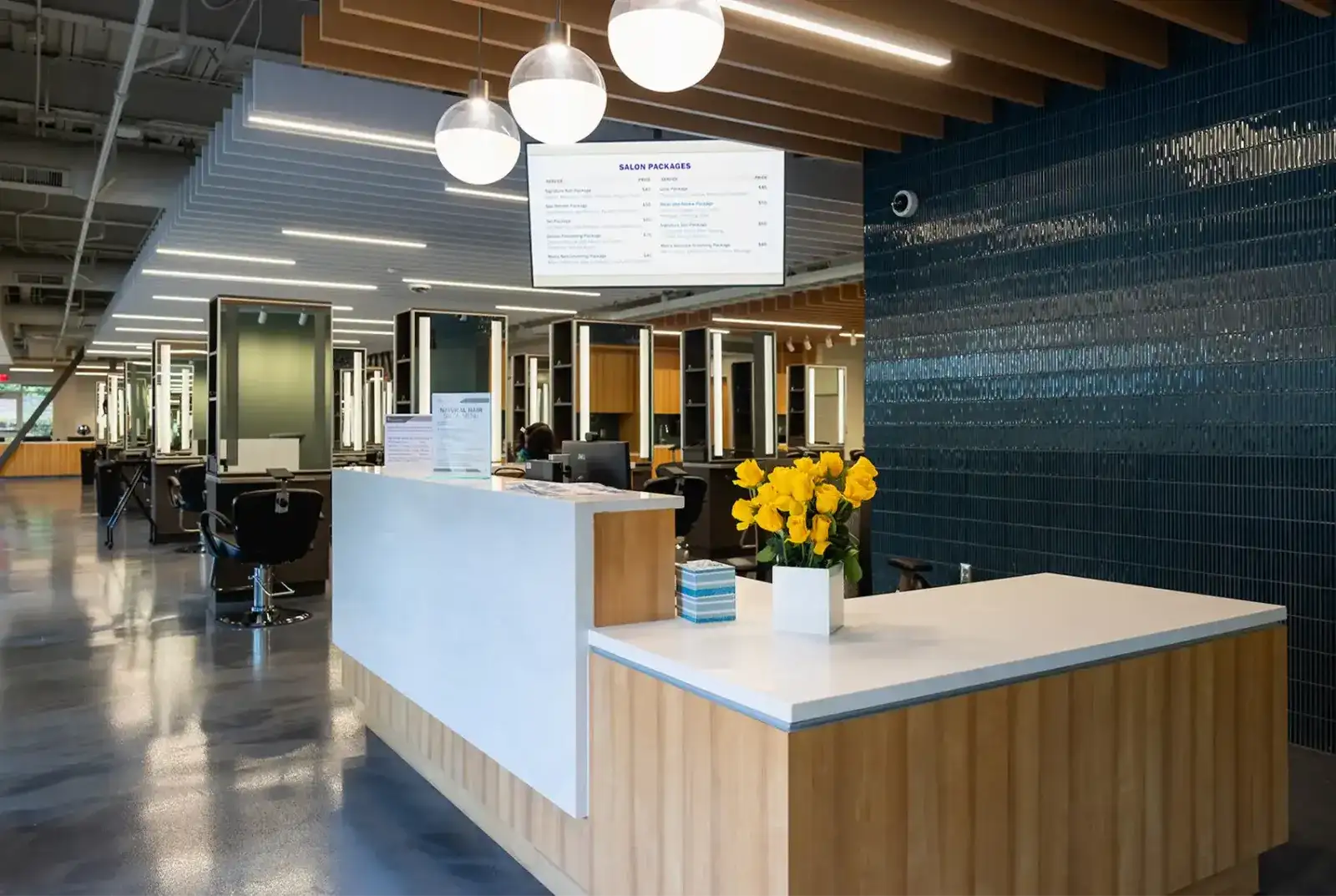 The front desk at Central Piedmont's cosmetic arts clinic at Harris Campus