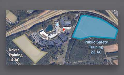 Aerial site map marking the Driver Training and Public Safety Training areas