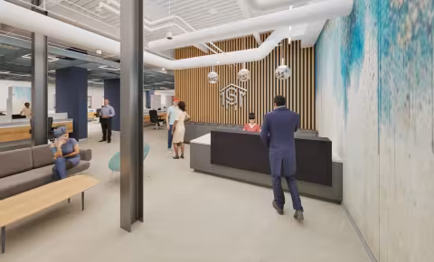 Rendering of the Harris Campus cosmetology expansion reception area