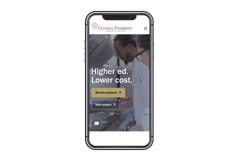 Central Piedmont's new website, www.cpcc.edu, in mobile view